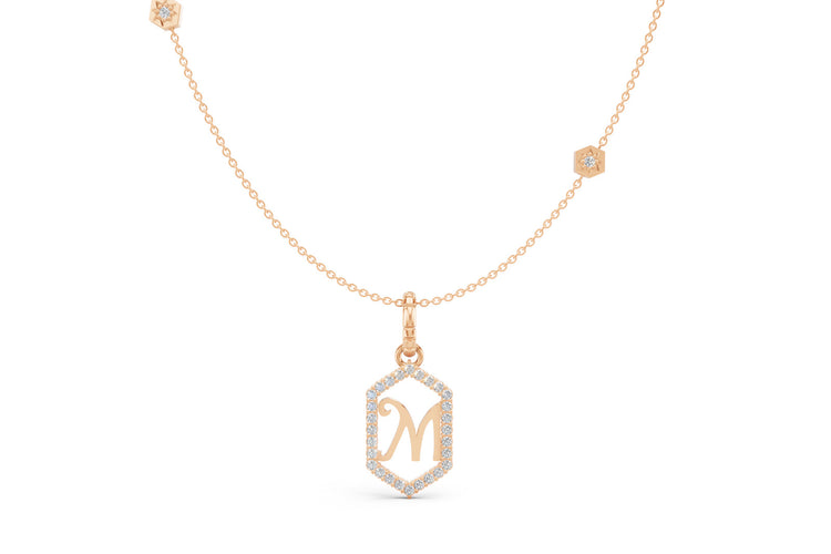 Diamond Pave Letter Charm in Rose Gold, letter M