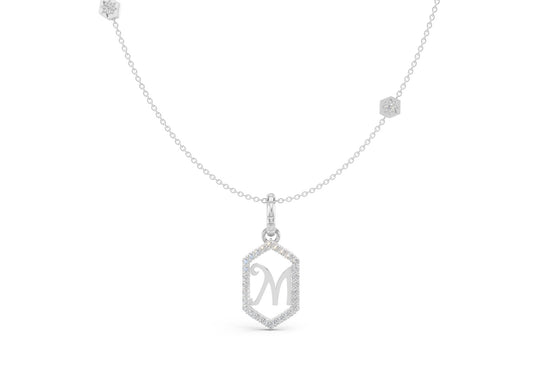 Diamond Pave Letter Charm in White Gold, letter M
