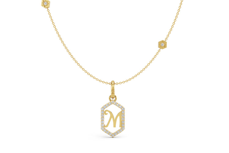 Diamond Pave Letter Charm in Yellow Gold, letter M