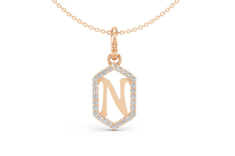Diamond Pave Letter Charm in Rose Gold, letter N