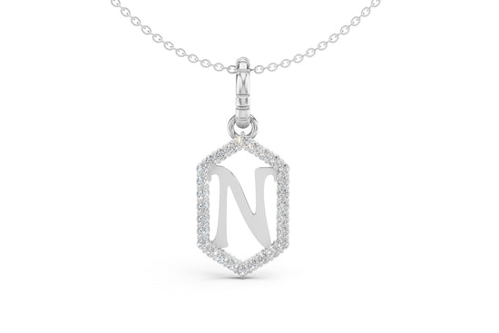 Diamond Pave Letter Charm in White Gold, letter N