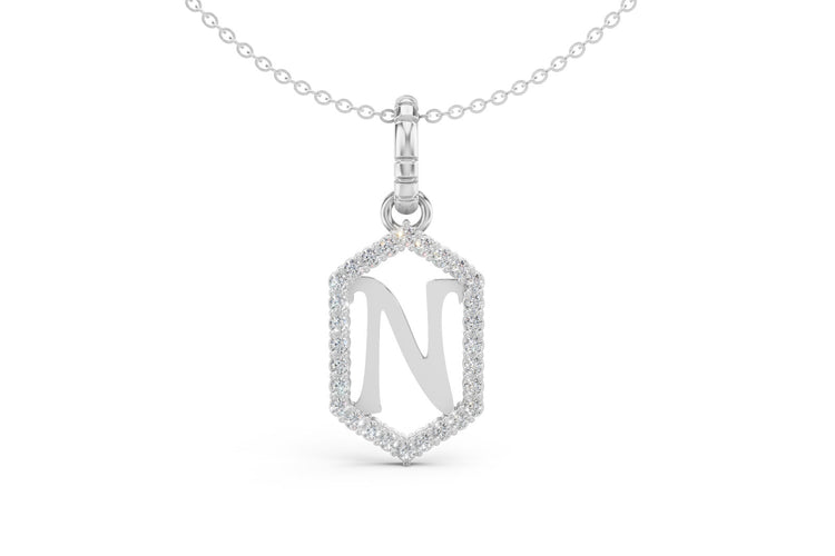 Diamond Pave Letter Charm in White Gold, letter N