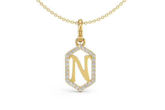 Diamond Pave Letter Charm in Yellow Gold, letter N