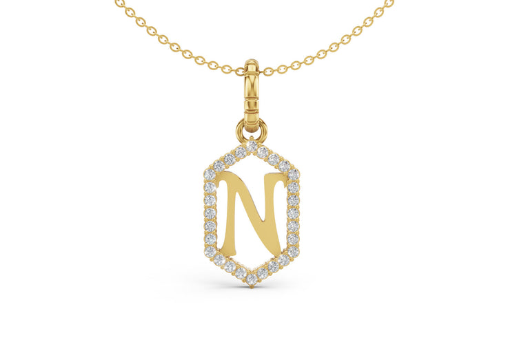 Diamond Pave Letter Charm in Yellow Gold, letter N