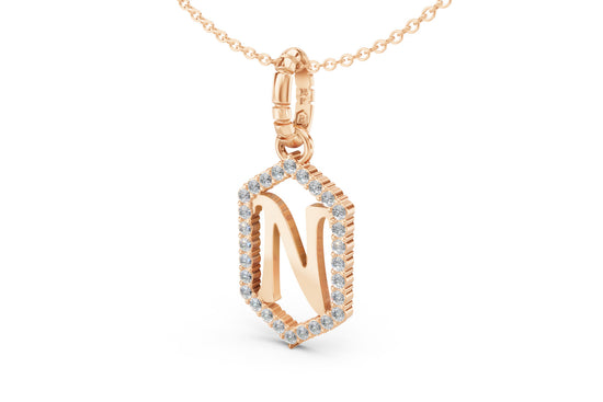 Diamond Pave Letter Charm in Rose Gold, letter N