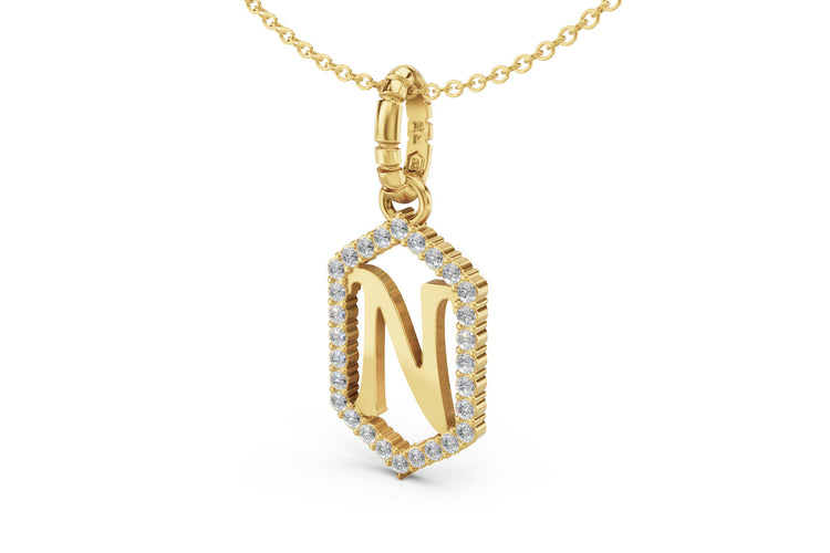 Diamond Pave Letter Charm in Yellow Gold, letter N