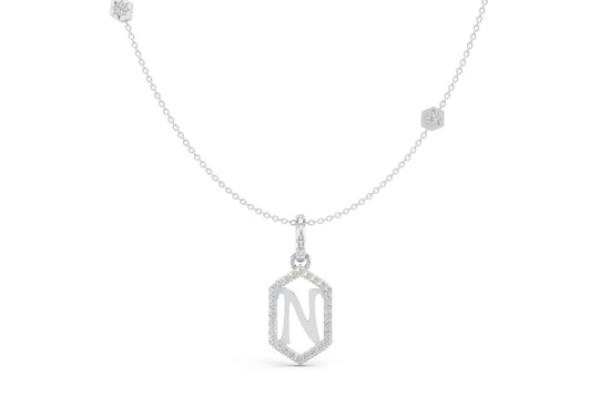Diamond Pave Letter Charm in White Gold, letter N