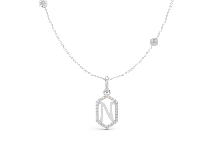 Diamond Pave Letter Charm in White Gold, letter N