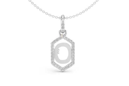 Diamond Pave Letter Charm in White Gold, letter O