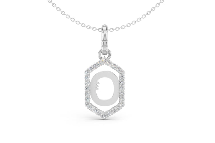 Diamond Pave Letter Charm in White Gold, letter O