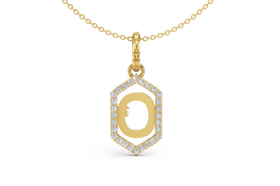 Diamond Pave Letter Charm in Yellow Gold, letter O