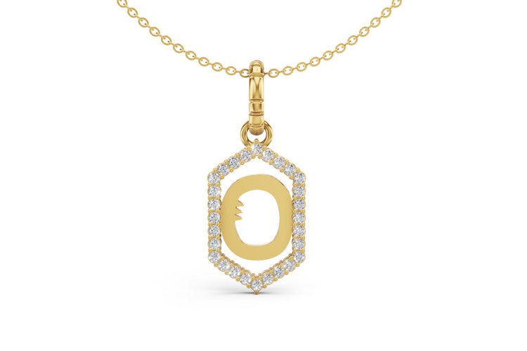 Diamond Pave Letter Charm in Yellow Gold, letter O