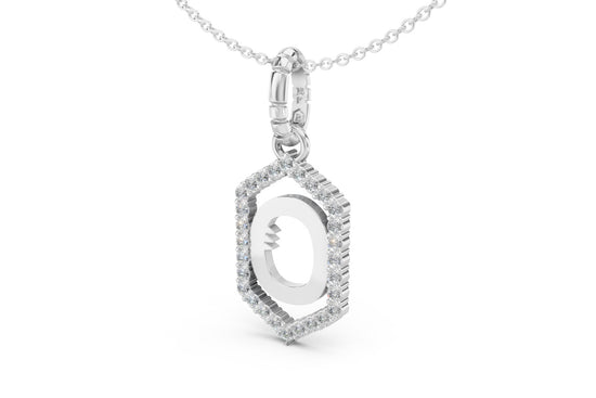 Diamond Pave Letter Charm in White Gold, letter O