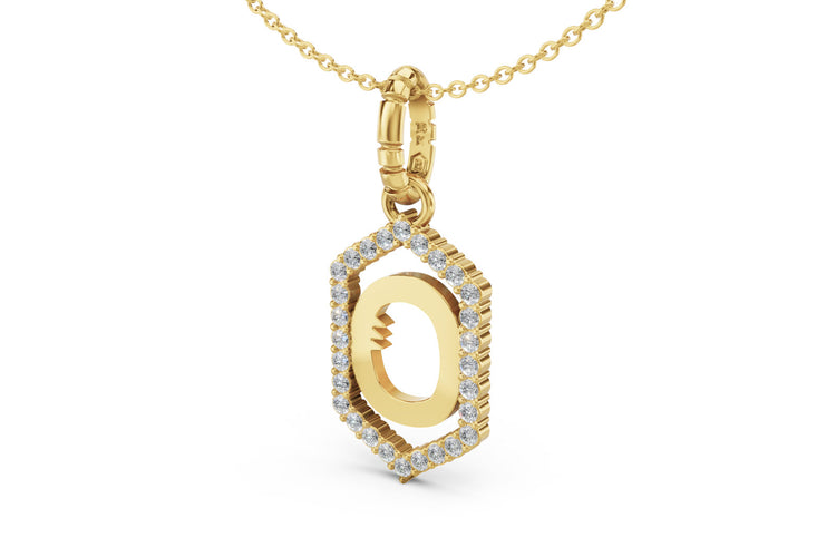 Diamond Pave Letter Charm in Yellow Gold, letter O