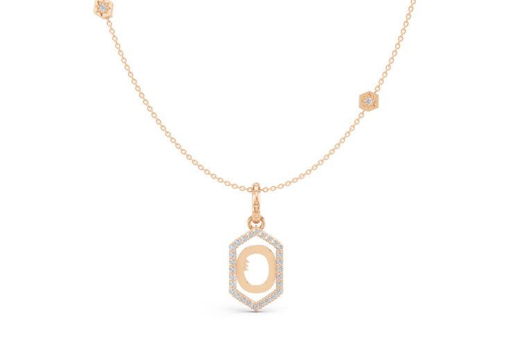 Diamond Pave Letter Charm in Rose Gold, letter O