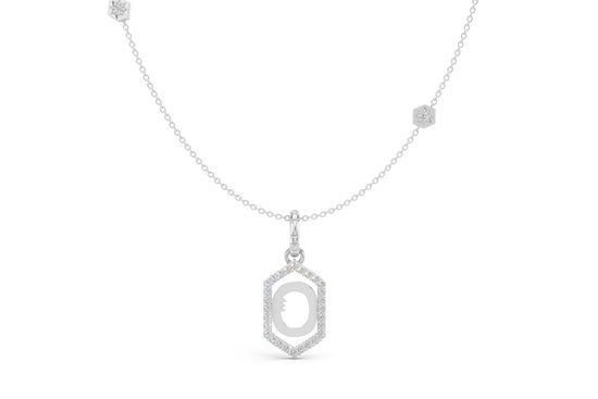 Diamond Pave Letter Charm in White Gold, letter O