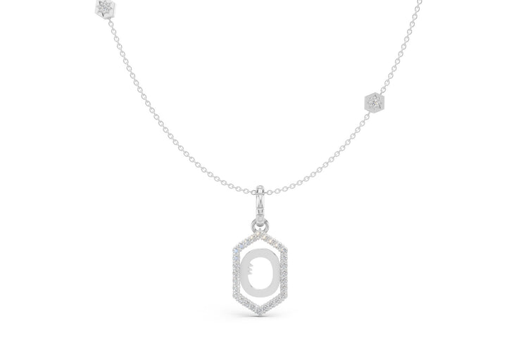 Diamond Pave Letter Charm in White Gold, letter O