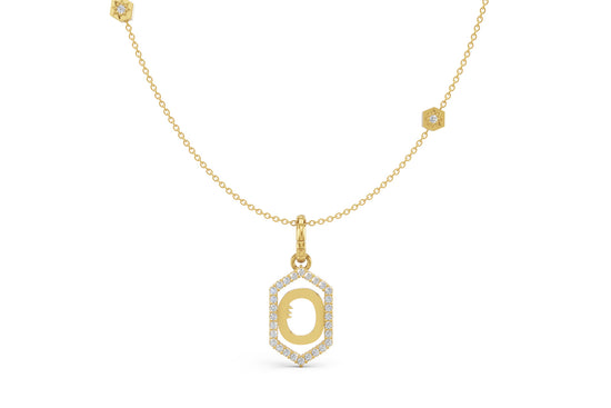 Diamond Pave Letter Charm in Yellow Gold, letter O