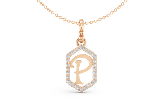 Diamond Pave Letter Charm in Rose Gold, letter P