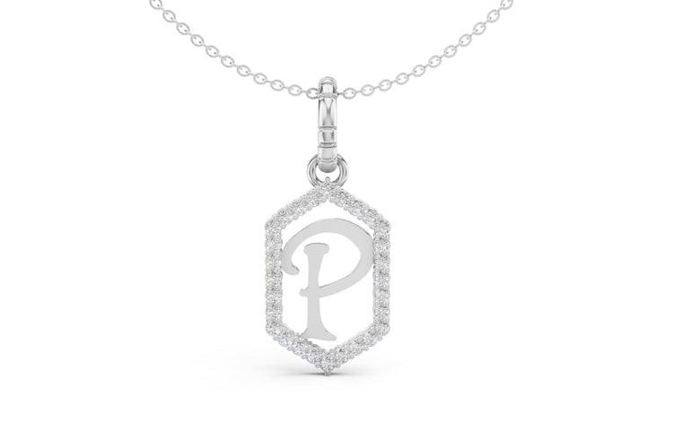 Diamond Pave Letter Charm in White Gold, letter P
