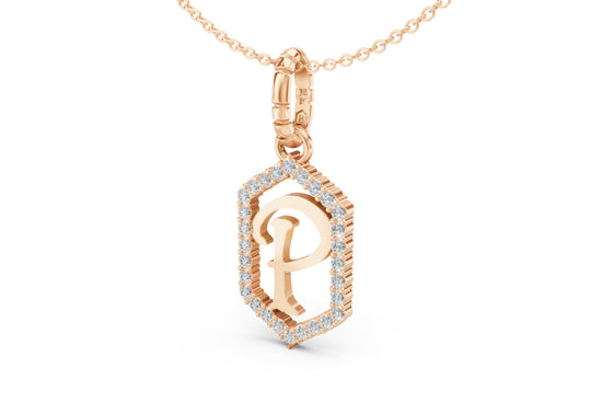 Diamond Pave Letter Charm in Rose Gold, letter P