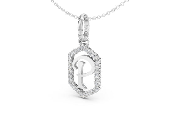 Diamond Pave Letter Charm in White Gold, letter P
