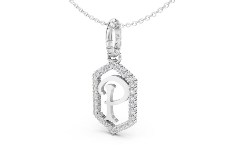 Diamond Pave Letter Charm in White Gold, letter P