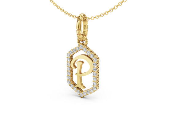 Diamond Pave Letter Charm in Yellow Gold, letter P
