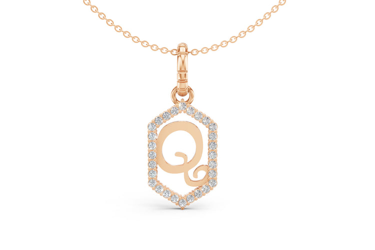 Diamond Pave Letter Charm in Rose Gold, letter Q