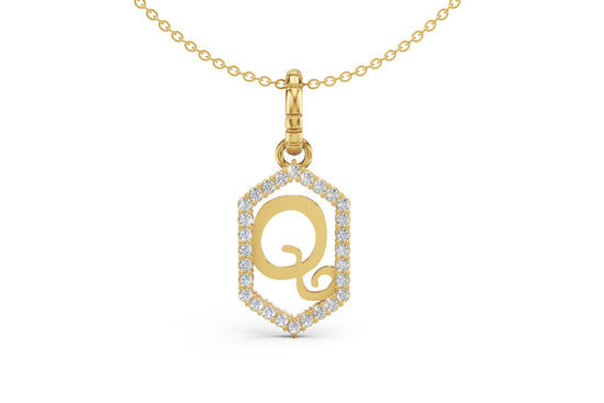 Diamond Pave Letter Charm in Yellow Gold, letter Q