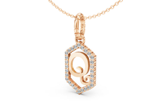 Diamond Pave Letter Charm in Rose Gold, letter Q