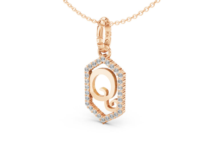 Diamond Pave Letter Charm in Rose Gold, letter Q