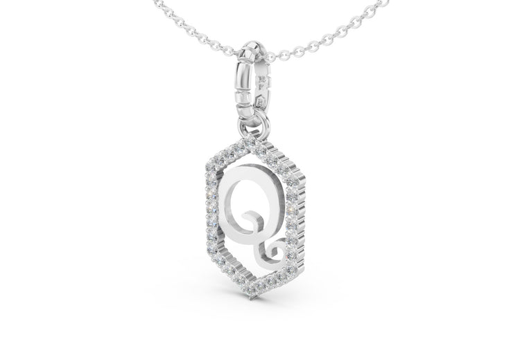 Diamond Pave Letter Charm in White Gold, letter Q