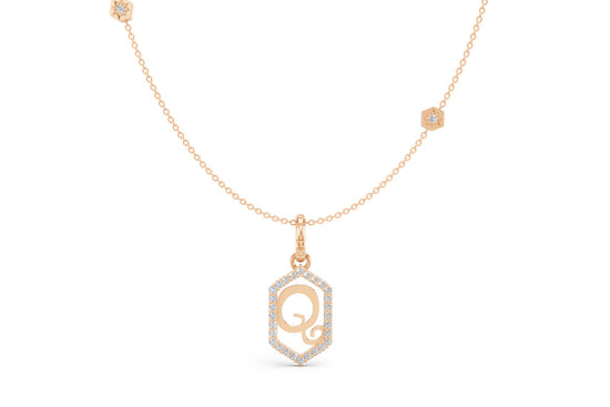 Diamond Pave Letter Charm in Rose Gold, letter Q