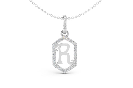 Diamond Pave Letter Charm in White Gold, letter R