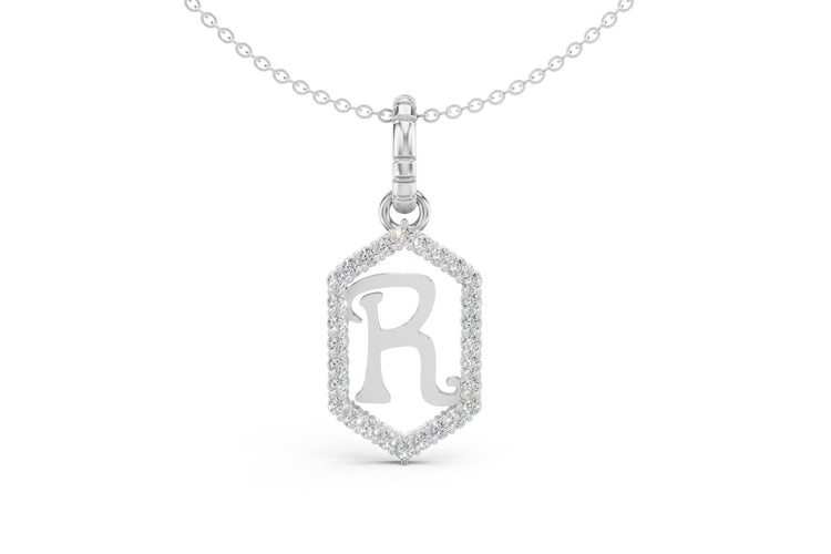 Diamond Pave Letter Charm in White Gold, letter R