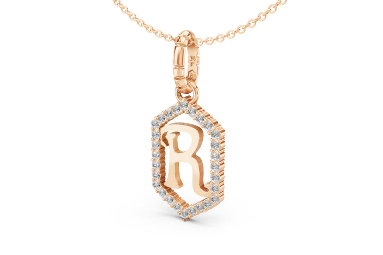 Diamond Pave Letter Charm in Rose Gold, letter R