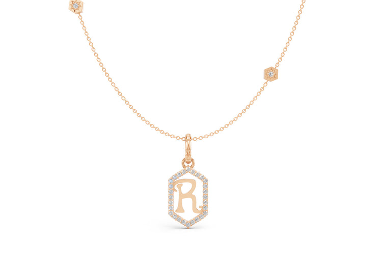 Diamond Pave Letter Charm in Rose Gold, letter R