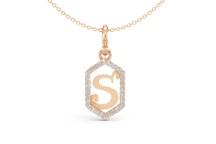Diamond Pave Letter Charm in Rose Gold, letter S