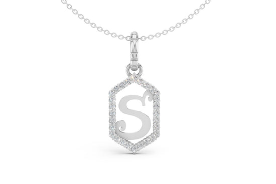 Diamond Pave Letter Charm in White Gold, letter S