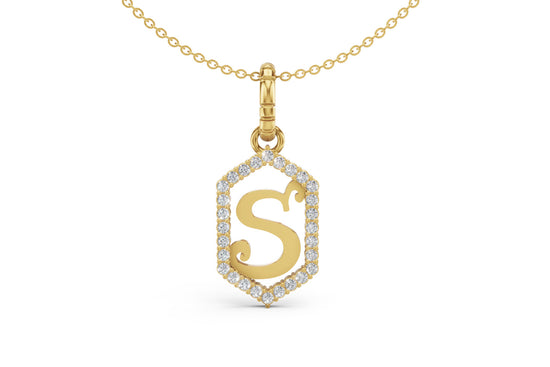 Diamond Pave Letter Charm in Yellow Gold, letter S