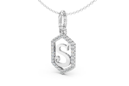 Diamond Pave Letter Charm in White Gold, letter S