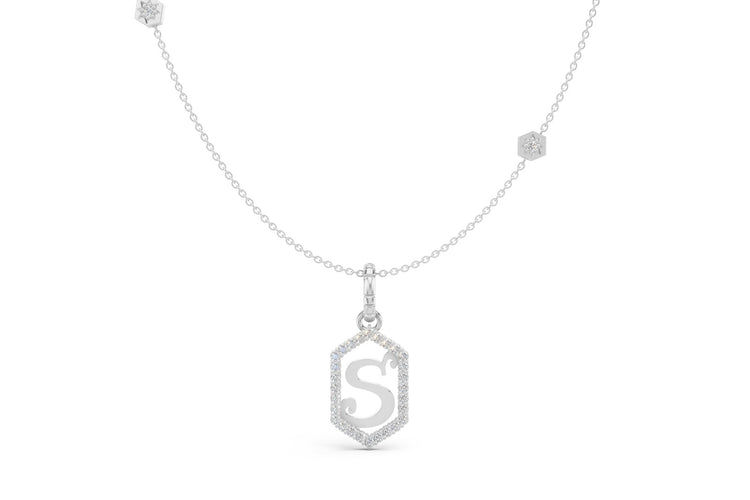Diamond Pave Letter Charm in White Gold, letter S