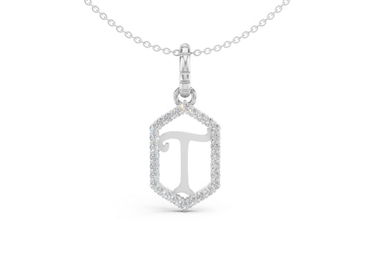 Diamond Pave Letter Charm in White Gold, letter T