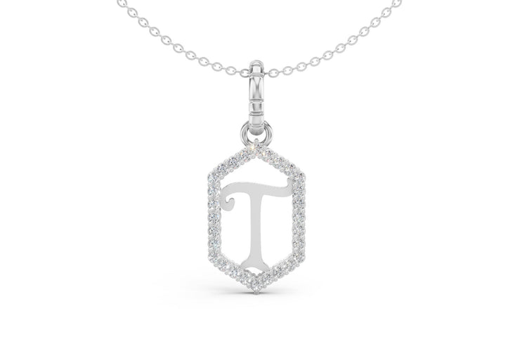 Diamond Pave Letter Charm in White Gold, letter T