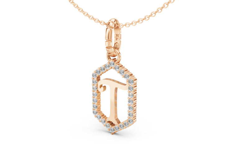 Diamond Pave Letter Charm in Rose Gold, letter T