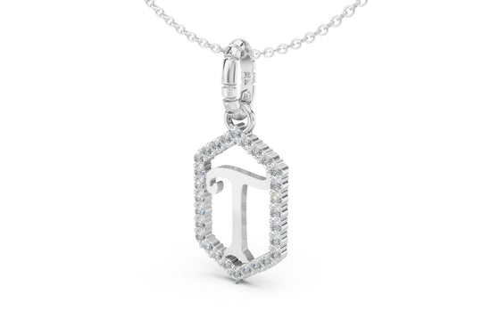 Diamond Pave Letter Charm in White Gold, letter T