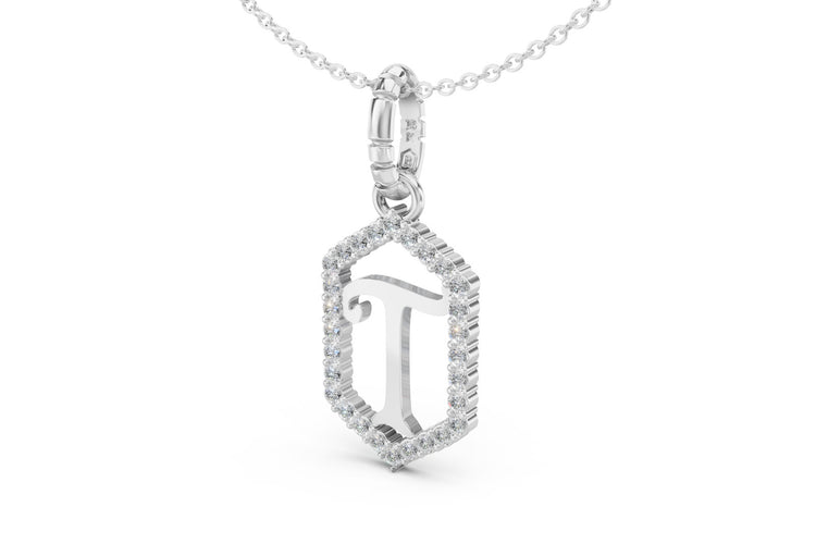 Diamond Pave Letter Charm in White Gold, letter T