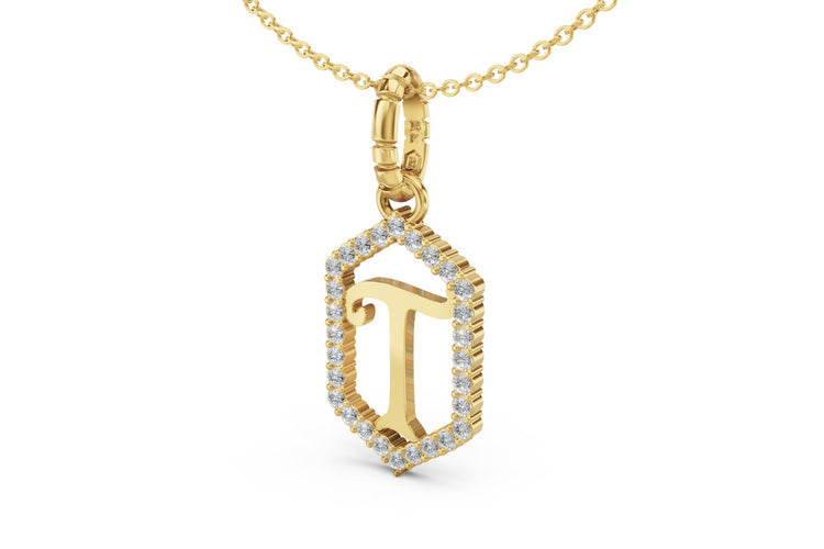 Diamond Pave Letter Charm in Yellow Gold, letter T