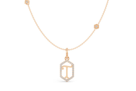 Diamond Pave Letter Charm in Rose Gold, letter T